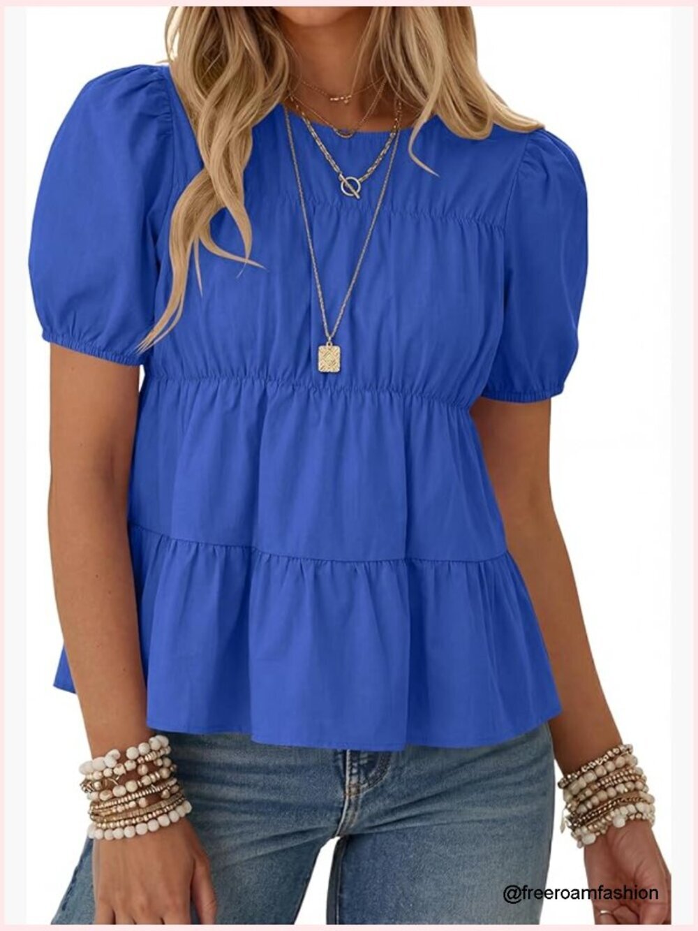 Puff Short Sleeve Babydoll Top Summer Peplum Pleated Cotton T Shirt Casual